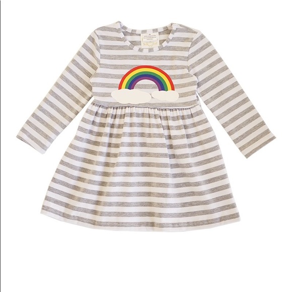 Other - Long Sleeve gray strip rainbow applique dress